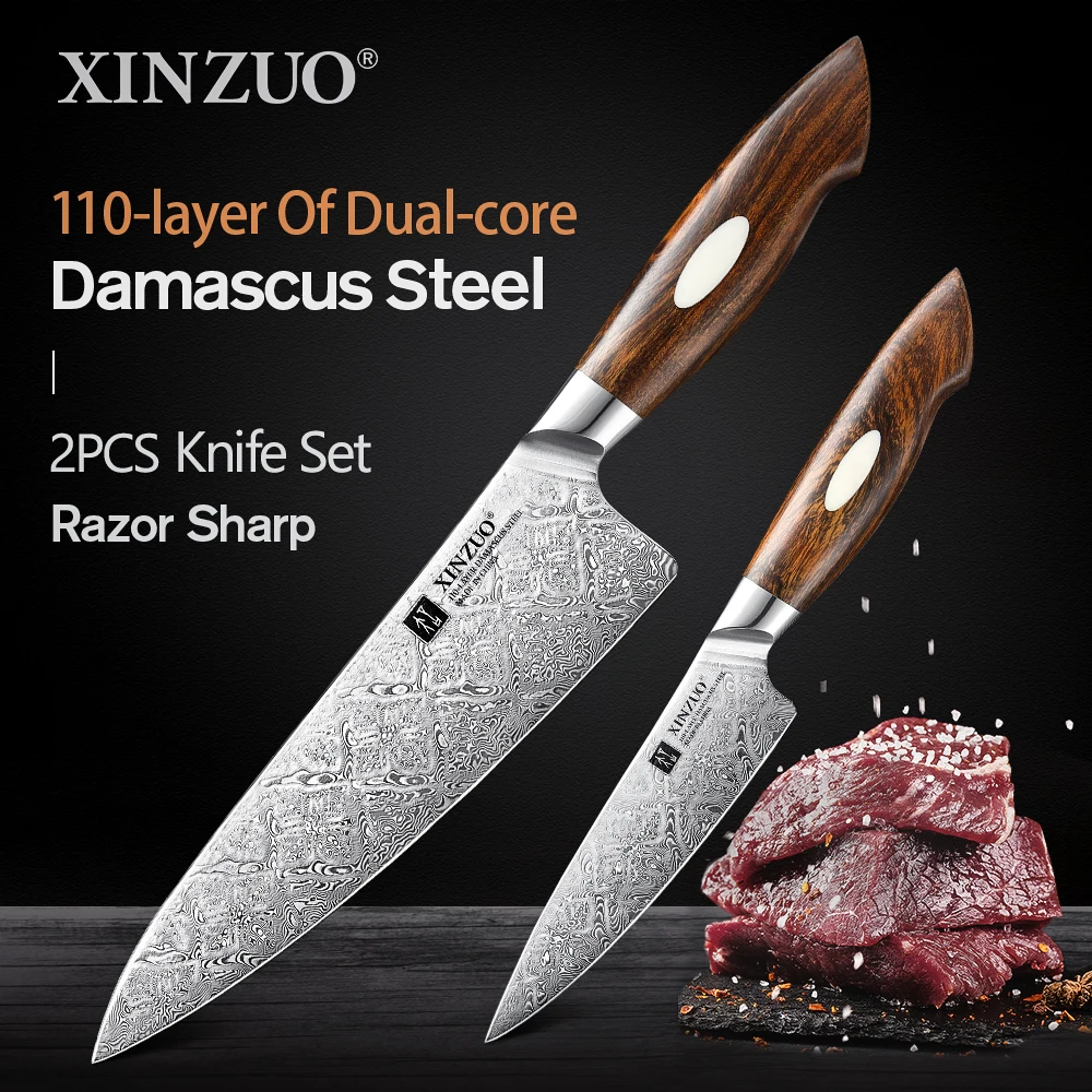 

XINZUO 2PCS Kitchen Knife Tools Set High Carbon Damascus Stainless Steel Chef Utility Kitchen Knife Set with Free Shipping