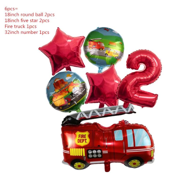 Fire Truck Theme Foil Balloons Fire Truck Digital Number Balloon Baby Shower Decoration Air Globos boys Birthday Party Supplies