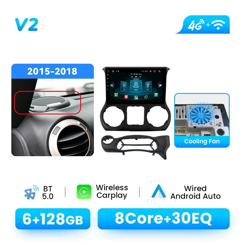 Draadloze CarPlay Autoradio Speler Voor Jeep Wrangler 3 JK 2015-2018 Android 14 Multimedia GPS 4G Wifi 1280*720 IPS DSP