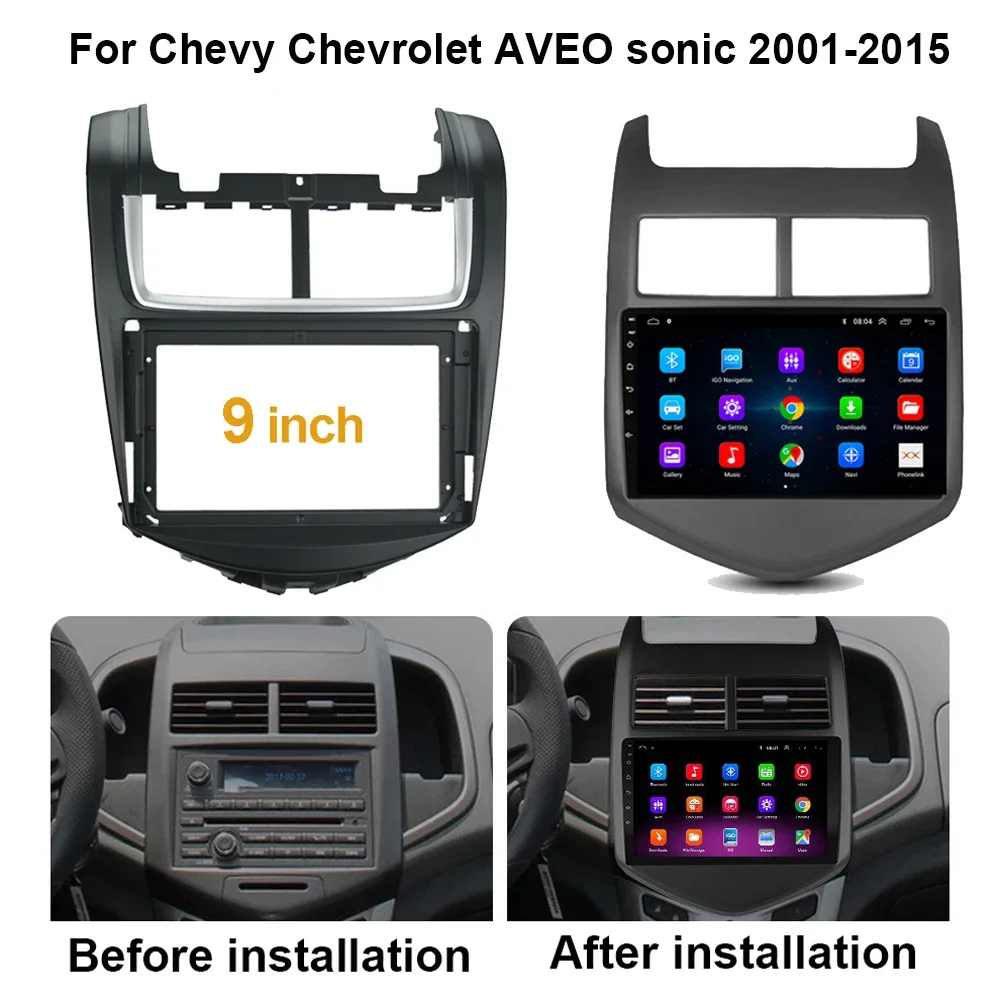 Marco de DVD para coche de 9 pulgadas, adaptador de ajuste de Audio, Kits de ajuste de tablero, Panel de Facia para Chevrolet AVEO SONIC 2011 12 13, marco de Radio para coche