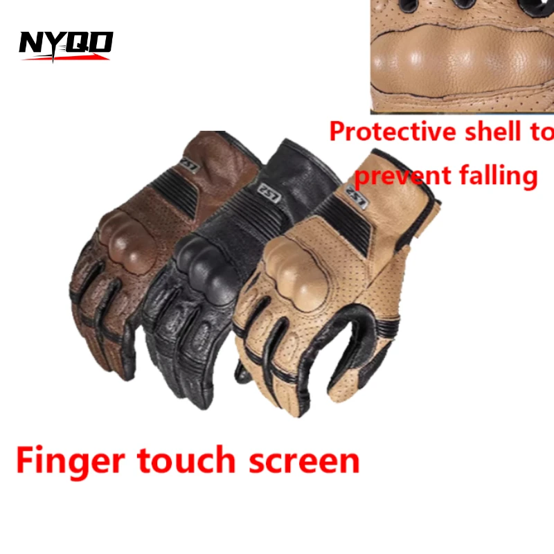 

LS2 Motorcycle Gloves MG020 Men Moto Leather Gloves Vintage Brown Black Goatskin Motorbike Gloves CE Certified