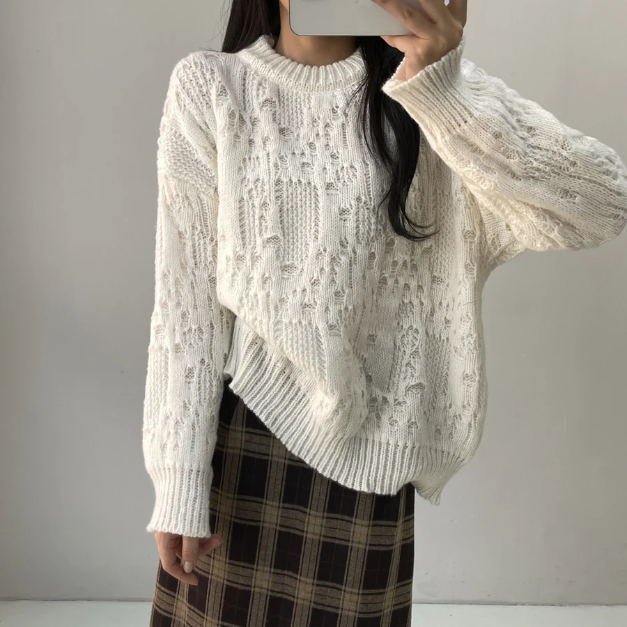 AOSSVIAO Korean Women\'s Sweater Loose O Neck Sweaters Warm Solid Pullover Knitwear Basic Female Thick Tops Autumn Winter 2024