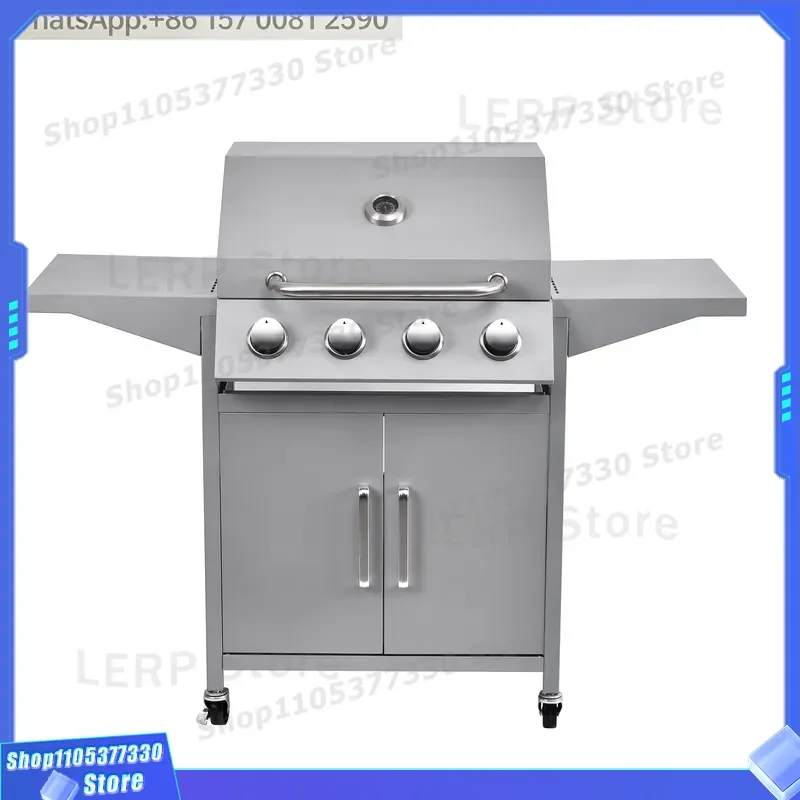 Heavy 4 Burner Stainless Steel Smokeless Propane BBQ Grill Barbecue Stove with Side Burner for Camping