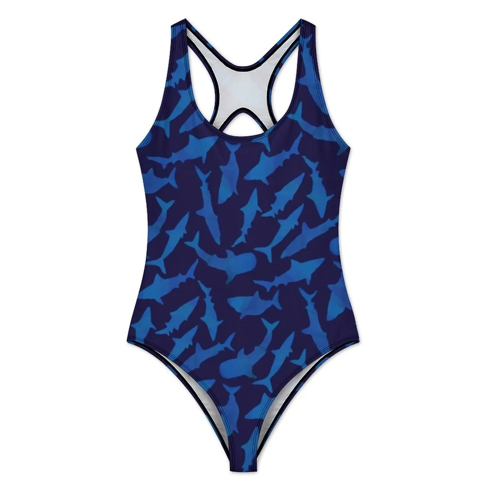 Blue Shark Art Print Swimsuit Sexy Seamless Sharks Women Swimwear One Piece Fantasy Bodysuit Beach Push Up High Cut Bathing Suit