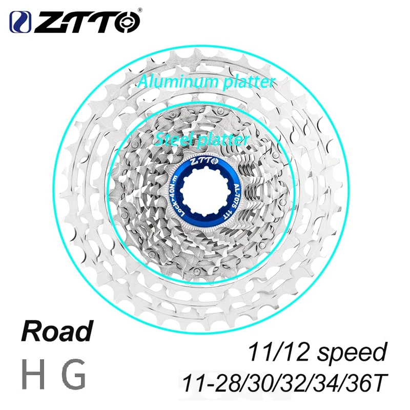 

ZTTO Ultralight Road Bike HG Cassette Silver 11/12 Speed Freewheel 11s 12s 11-28/30/32/34/36T Sprocket Gravel K7
