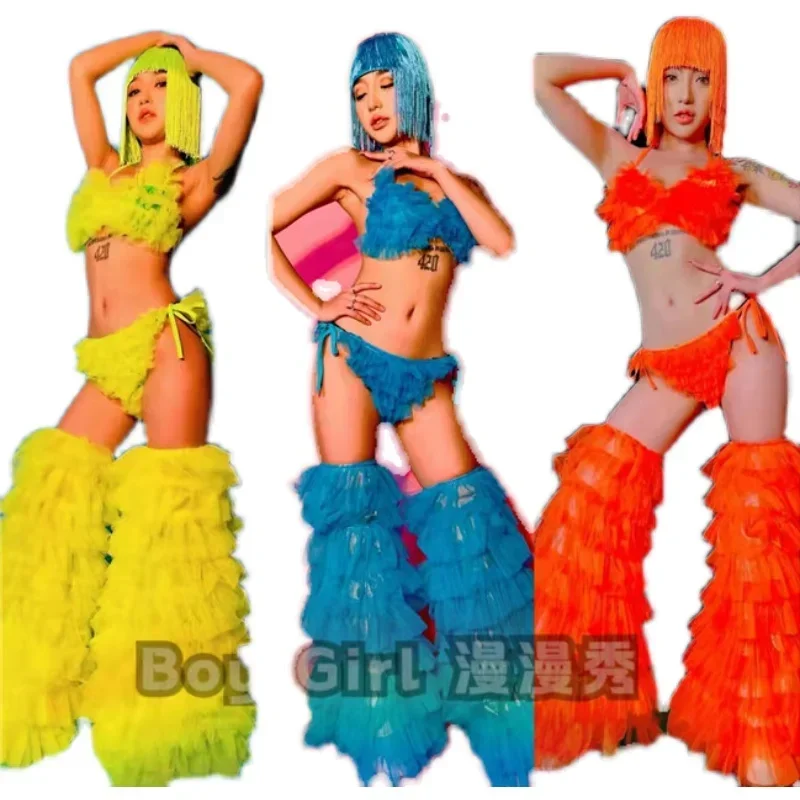 Candy color bar costumes European and American sexy bikini color dance team lead dance costumes stage 4-piece set