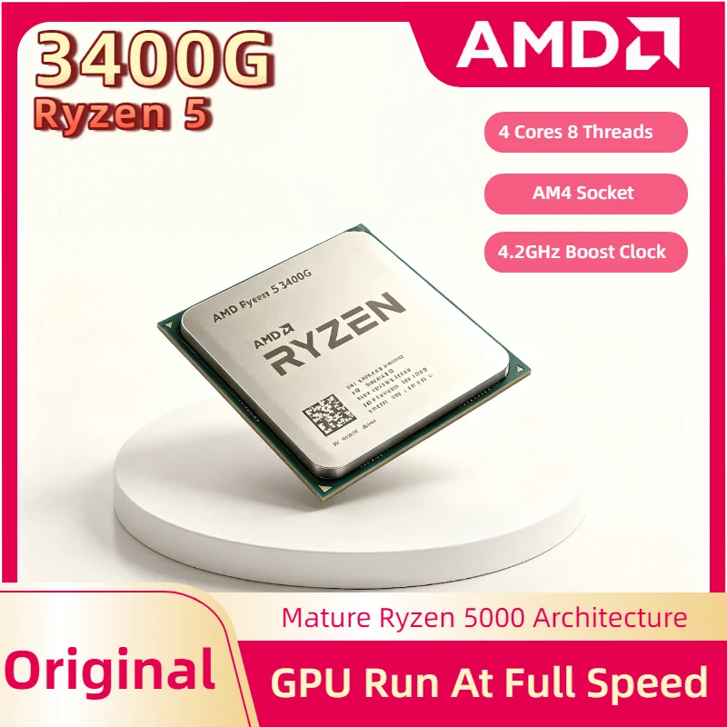 AMD Ryzen 5 3400G AM4, 4 Núcleos, 8 Subprocesos, APU de 3.7GHz (Hasta 4.2GHz), Vega 11 IGPU, CPU de 65W para Juegos, Oficina, Pro Max Ultra