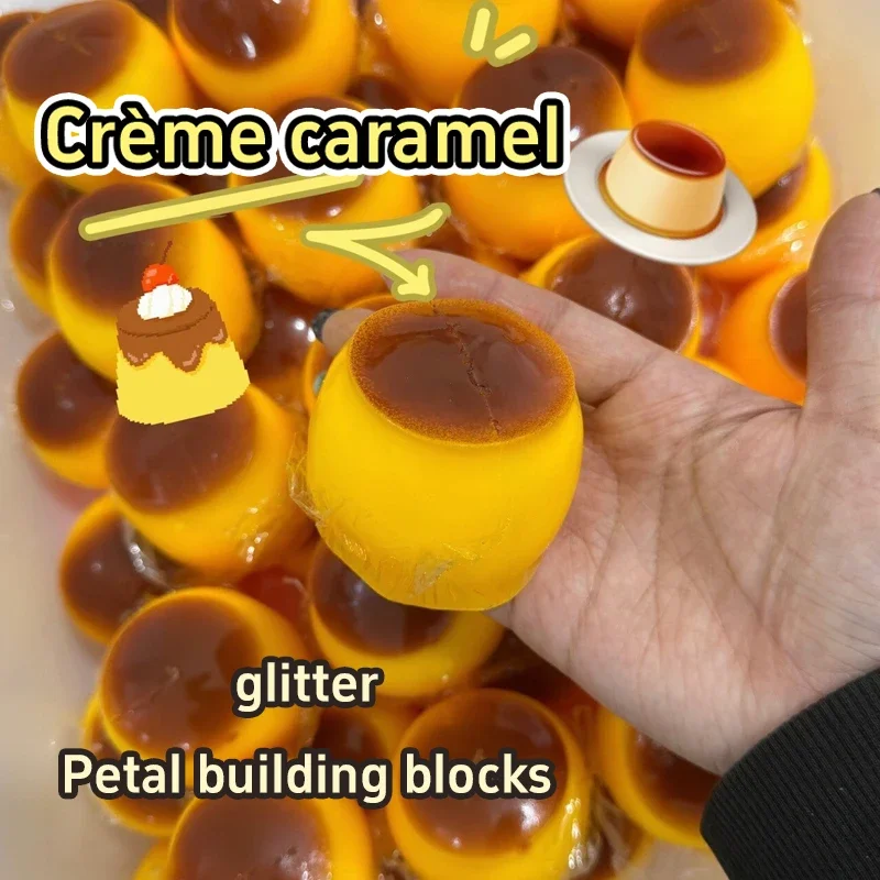 Cute and Soft Caramel Pudding Stress Balls - DIY Craft Squeeze Ball Decorations Block-filled ASMR Adult Stress-relieving Toys