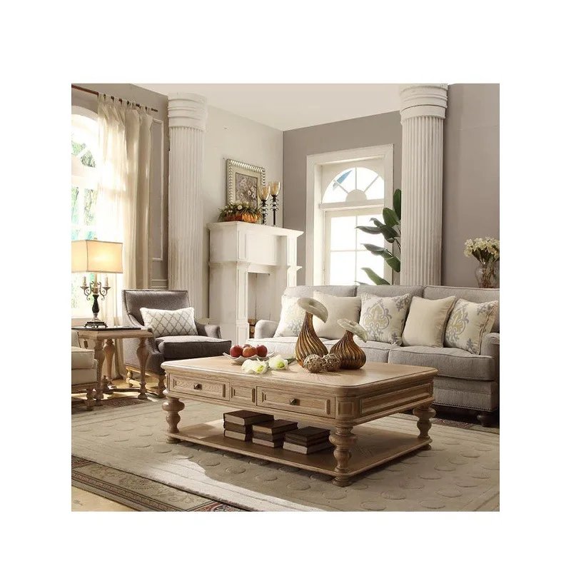 

Solid wood coffee table TV cabinet combination small apartment living room French retro square drawer household tea table