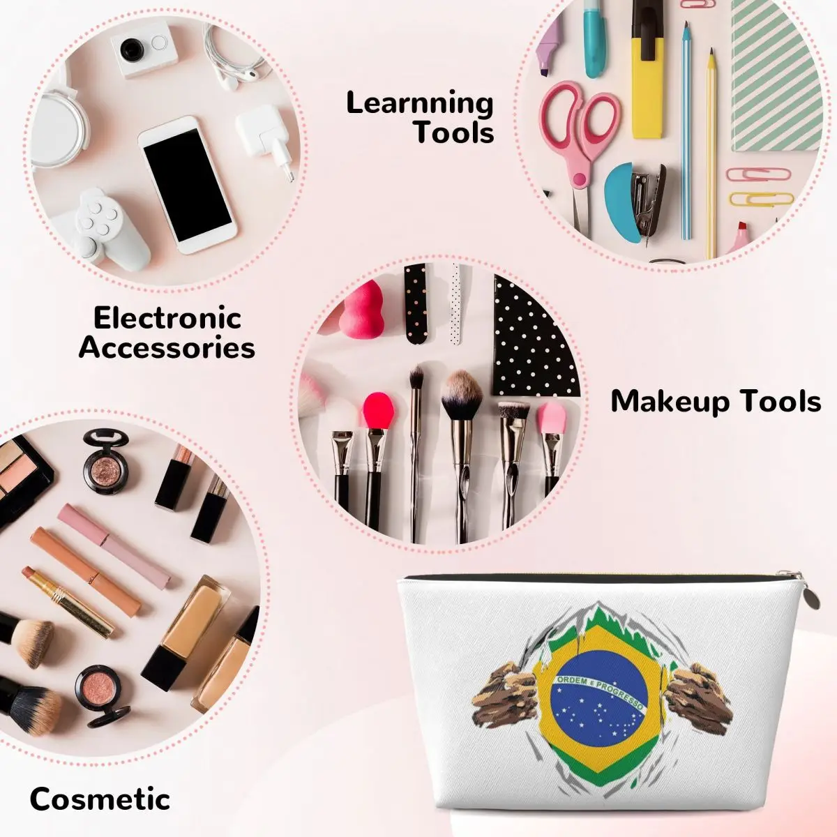 Sac à cosmétiques drapeau National du brésil pour femmes, pochette de rangement de maquillage de voyage, boîte de rangement de toilette, Kit Dopp