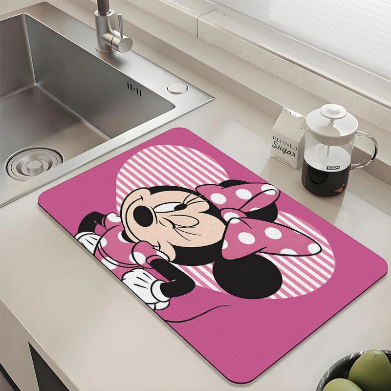 

Disney Minnie Mouse Pink Kitchen Drying Mat Absorbent Non-slip Dish Mat Quick Dry Counter Pad for Kitchen Sink