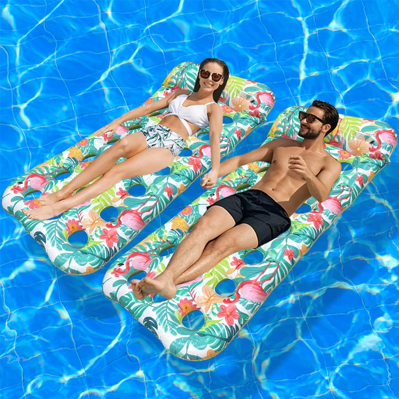 

Надувной плот-шезлонг 2026 New Leaf Flamingo Hole, складной, из утолщенного ПВХ, с принтом, для бассейна, пляжа и водных развлечений