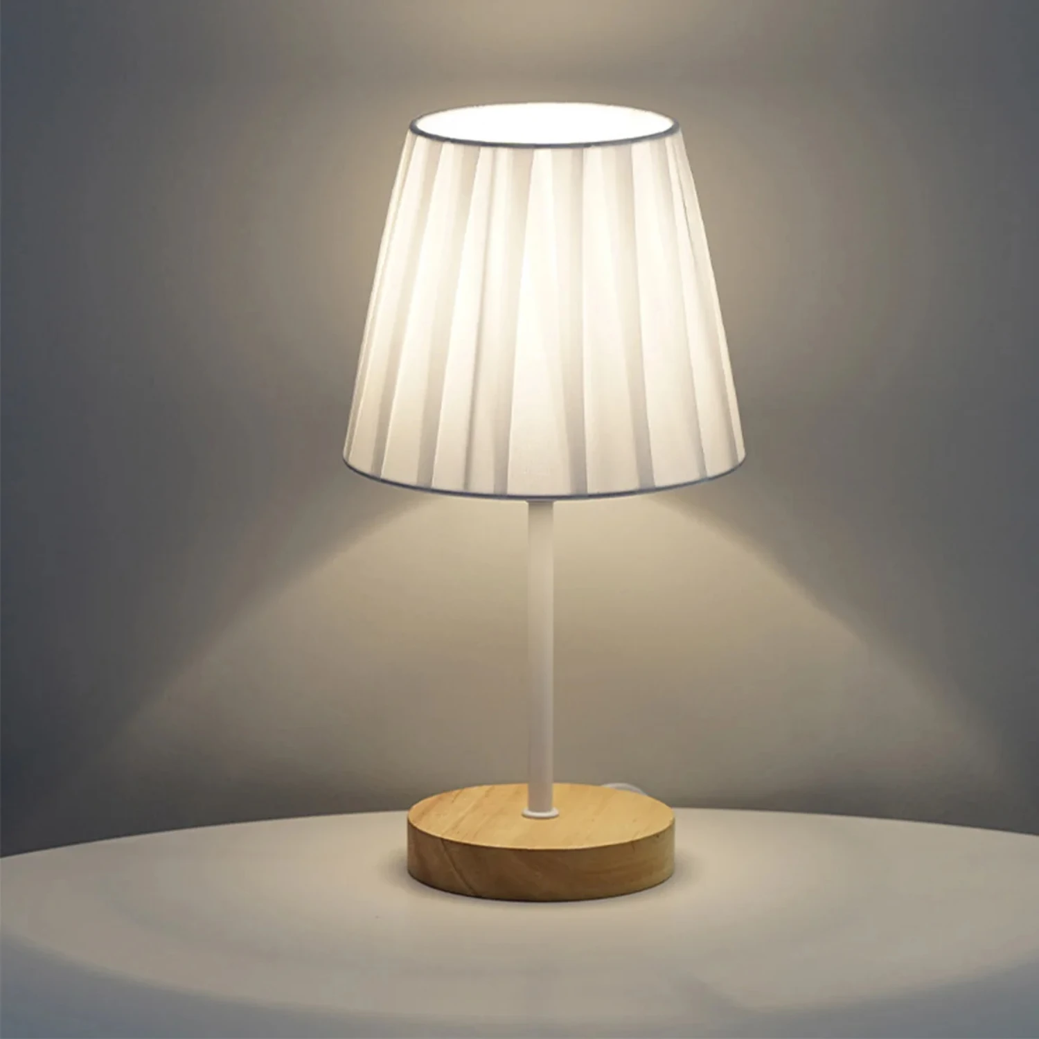 Modern Table Lamp 5V USB Powered Fabric Lampshade Desk Light with Wood Base Eye-Care Soft Bedroom Night Lights  Decor 2023