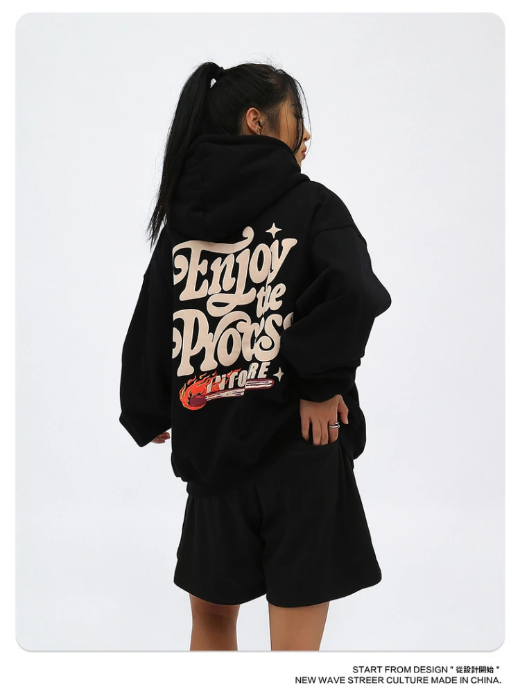 Mikydely Foam Letter Print Hoodie Long-sleeved Loose Couple Sweater Oversize Streetwear Hoodie