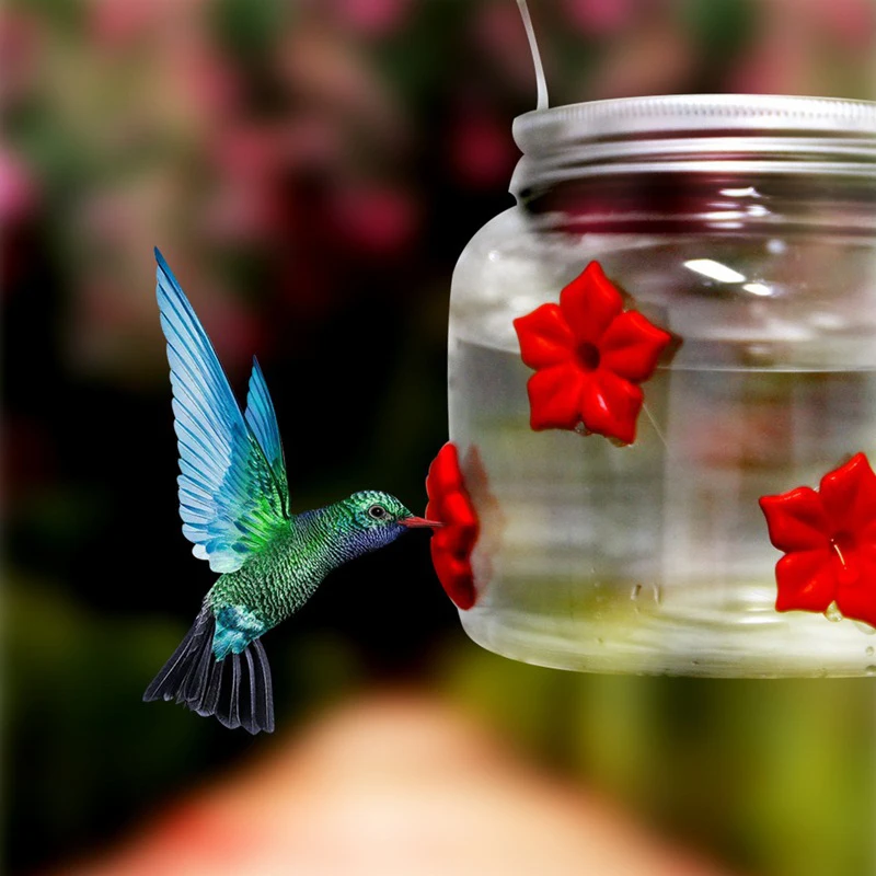 Bird Feeder Outdoor Hanging Bird Water Feeders Mason Jar Flower Hummingbirds Watering Bottle Drinker For Wild Bird Garden