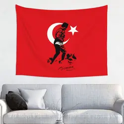 Custom Turkey Mustafa Kemal Ataturk Tapestry Wall Hanging for Living Room Customized Hippie Turkish Flag Tapestries Room Decor