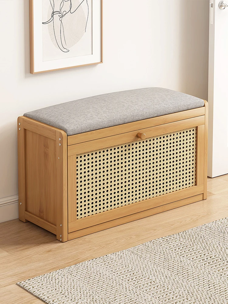 Bamboo Flip-Top Shoe Cabinet Bench Multi-Function Storage Stool with Seat for Entryway Kids Shoe Organizer Home Decor