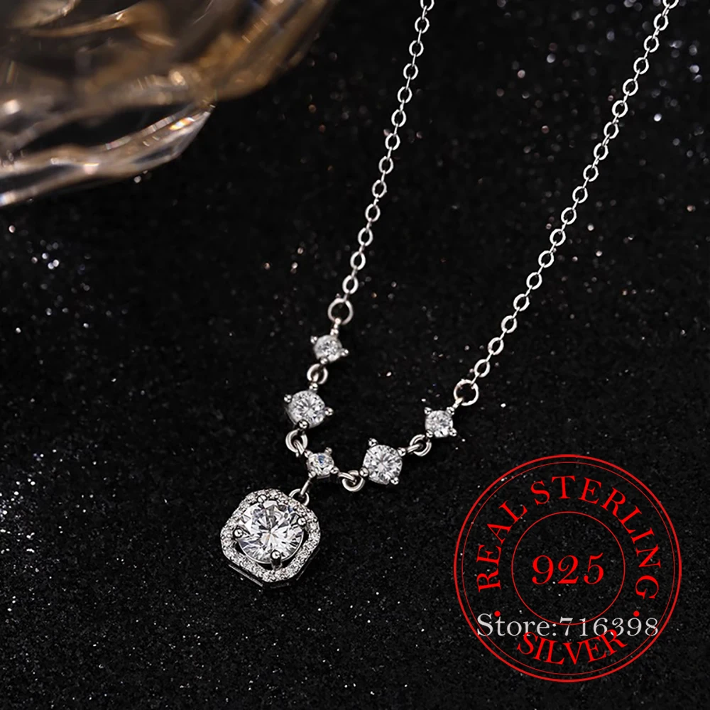 

Ювелирные изделия из стерлингового серебра 925, простые квадратные цепочки с кристаллами циркона, ожерелье для женщин, колье-цепочка, ювелирные изделия для свадебной вечеринки, подарок