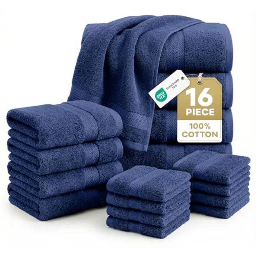 

Набор полотенец из 100% хлопка для ванной комнаты - 6 предметов, из хлопка ринспун - очень мягкие и высокоабсорбирующие - 4 полотенца для душа, 8 полотенец для умывания, 4 полотенца для рук