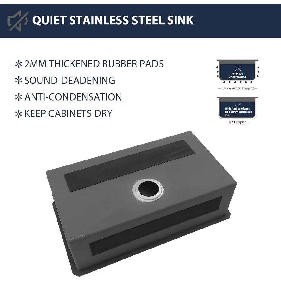 حوض مطبخ سفلي 30 × 18 بوصة وعاء واحد عميق 18 مقياس من الفولاذ المقاوم للصدأ تحت حوض أحواض المطبخ مع حوض R10 مستدير C