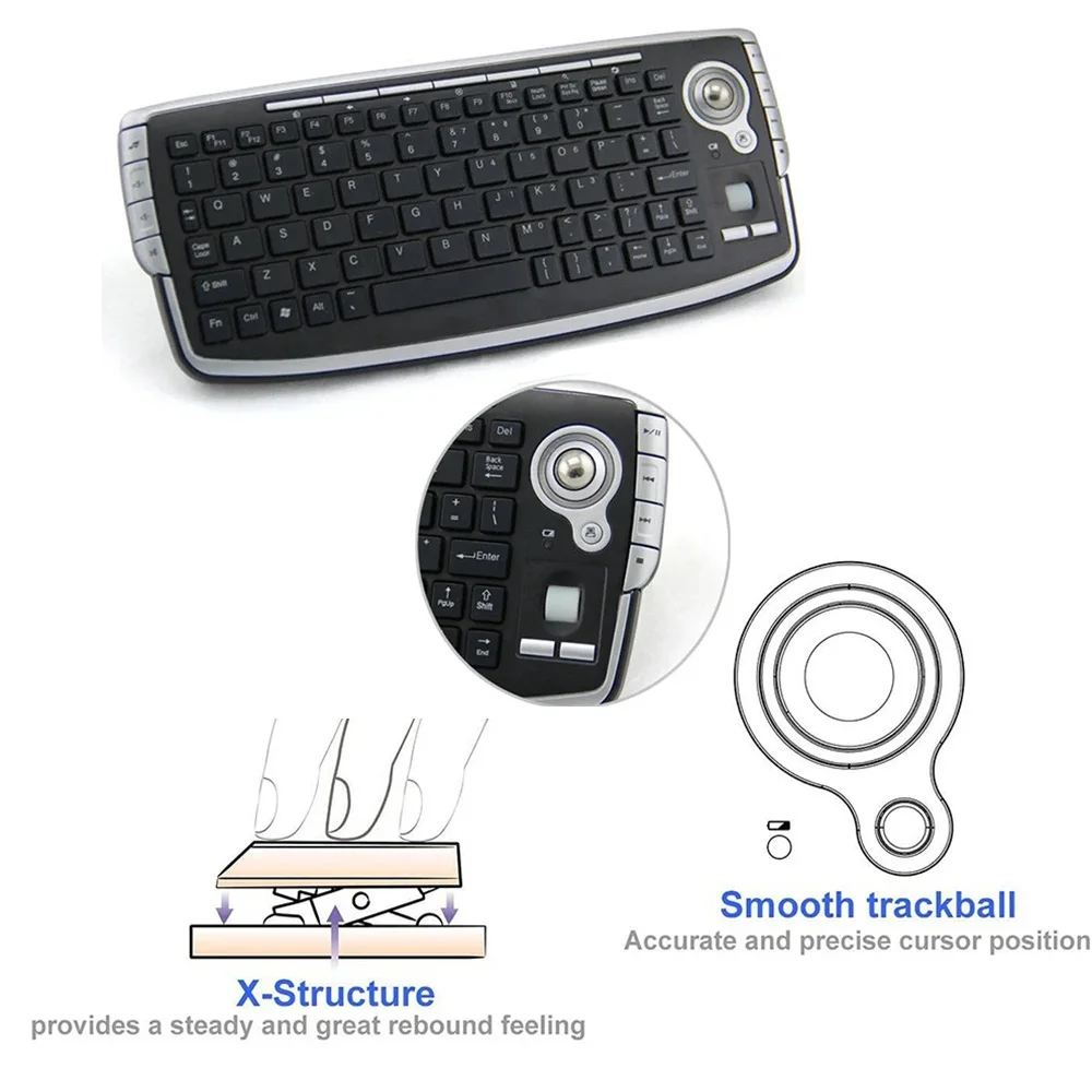 MRSVI Mini Keyboard 2.4G Wireless Portable USB Trackball Keyboard with Scroll Wheel Mini USB Keyboard for Laptop TV Box PC