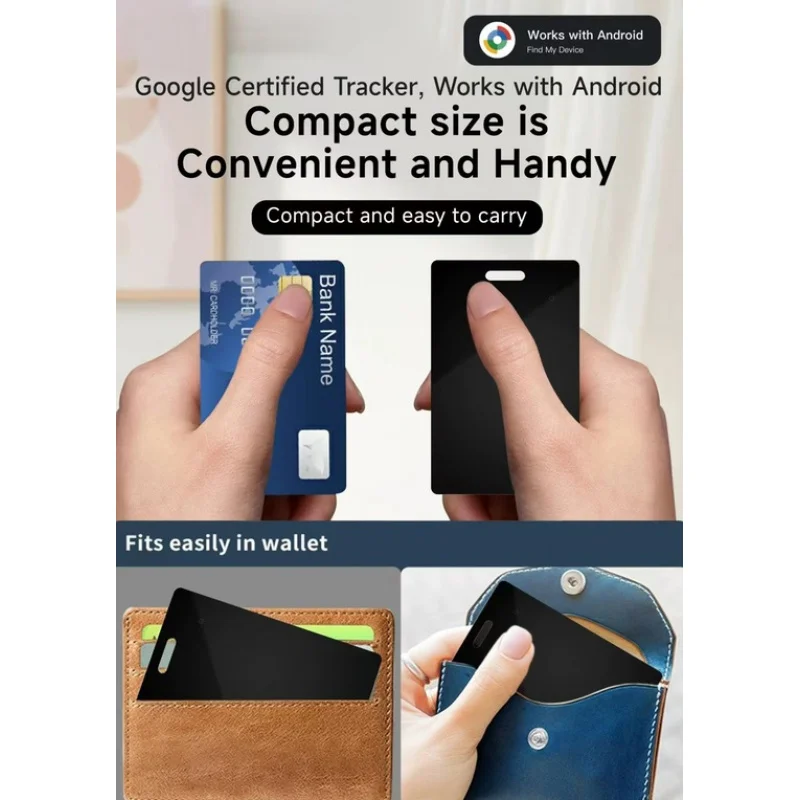بطاقة تعقب المحفظة، مكتشف رفيع قابل لإعادة الشحن، يعمل مع Google Find My (Android فقط)، محدد موقع العناصر لعلامات الأمتعة وجوازات السفر