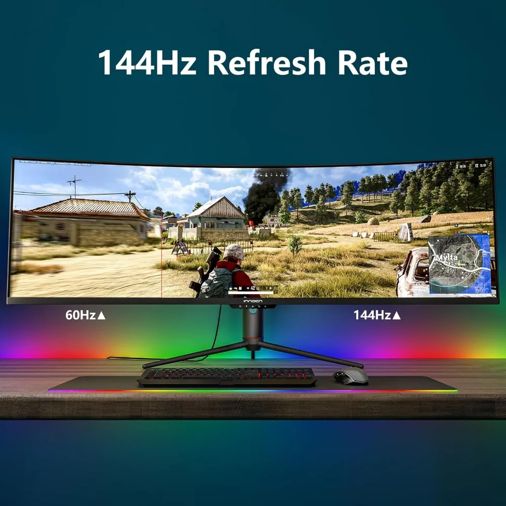 49 "จอภาพเกมโค้ง144Hz ultrawide 32:9 wdfhd 3840x1080P, R1800, 99% sRGB, HDR400, USB Type C, DisplayPort,