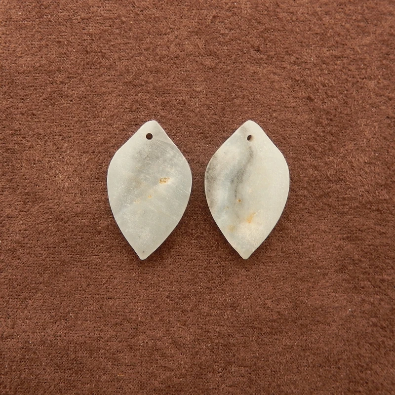 23x14x4mm-3.3g Natural Amazonite Leaf-Shaped Earring Pair Pale Gray-Green Gemstone with Subtle Inclusions Artisanal Jewelry