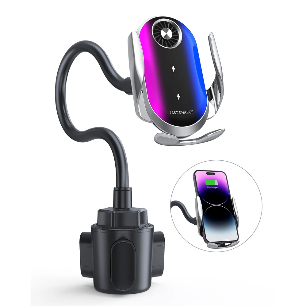 

Auto Clamping Wireless Car Charger Cup Holder Phone Mount for Z Flip 4 3 2 iPhone 14 13 12 11 Pro Max for Tesla Qi Fast Charging