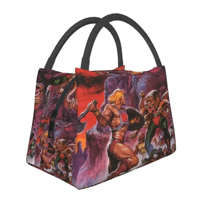 

He-Man And King Hiss Thermal Insulated Lunch Bag Women Masters of the Universe Portable Lunch Tote for Storage Meal Food Box
