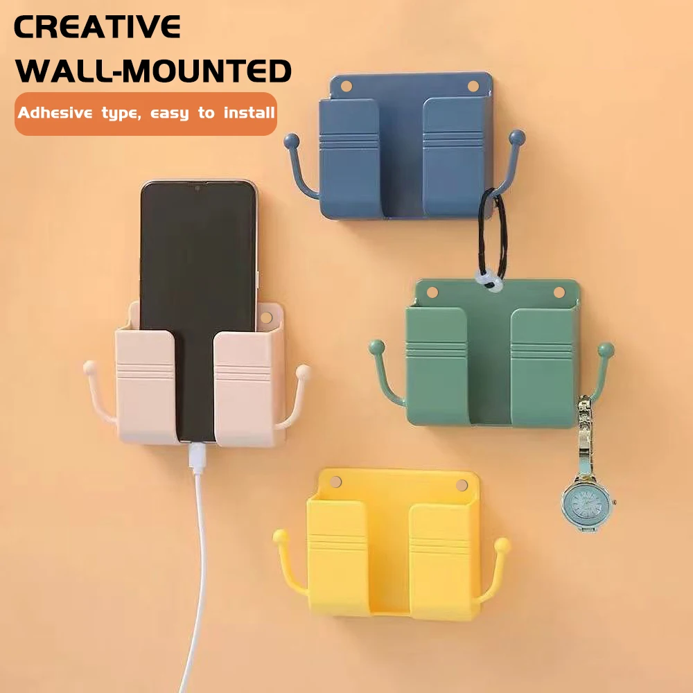 1PC Mit Haken Klebstoff Wand Halterung Telefon Halter Lagerung Box Für Schlafzimmer Wohnzimmer Handy Fernbedienung Kann dinge Hängen