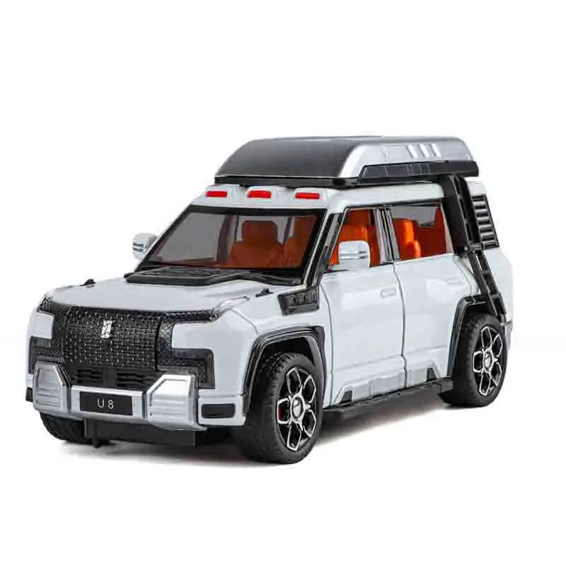 1:24 Alla ricerca di U8 Modelli di auto giocattolo Metallo pressofuso Assorbimento degli urti Tirare indietro 7 porte aperte Collezione SUV per i regali dei ragazzi