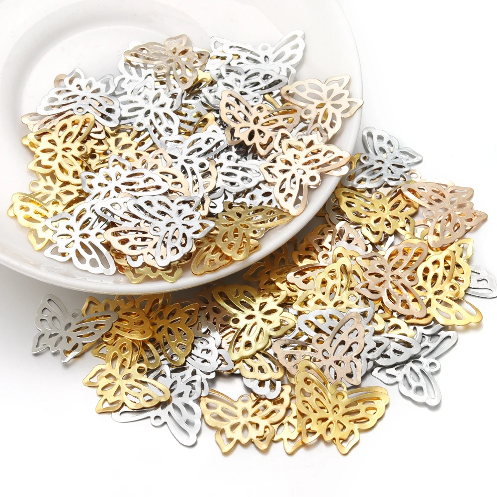 50pcs/lot 12X10/21X17mm Iron Hollow Butterfly Charms Accessories for DIY Jewelry Making Home Decoration Hair Accessory Supplies view 4