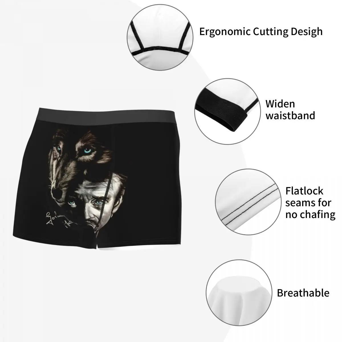 Fashion Johnny Hallyday And Wolf Boxers Shorts Panties Men\'s Underpants Stretch France Singer Rock Star Briefs Underwear