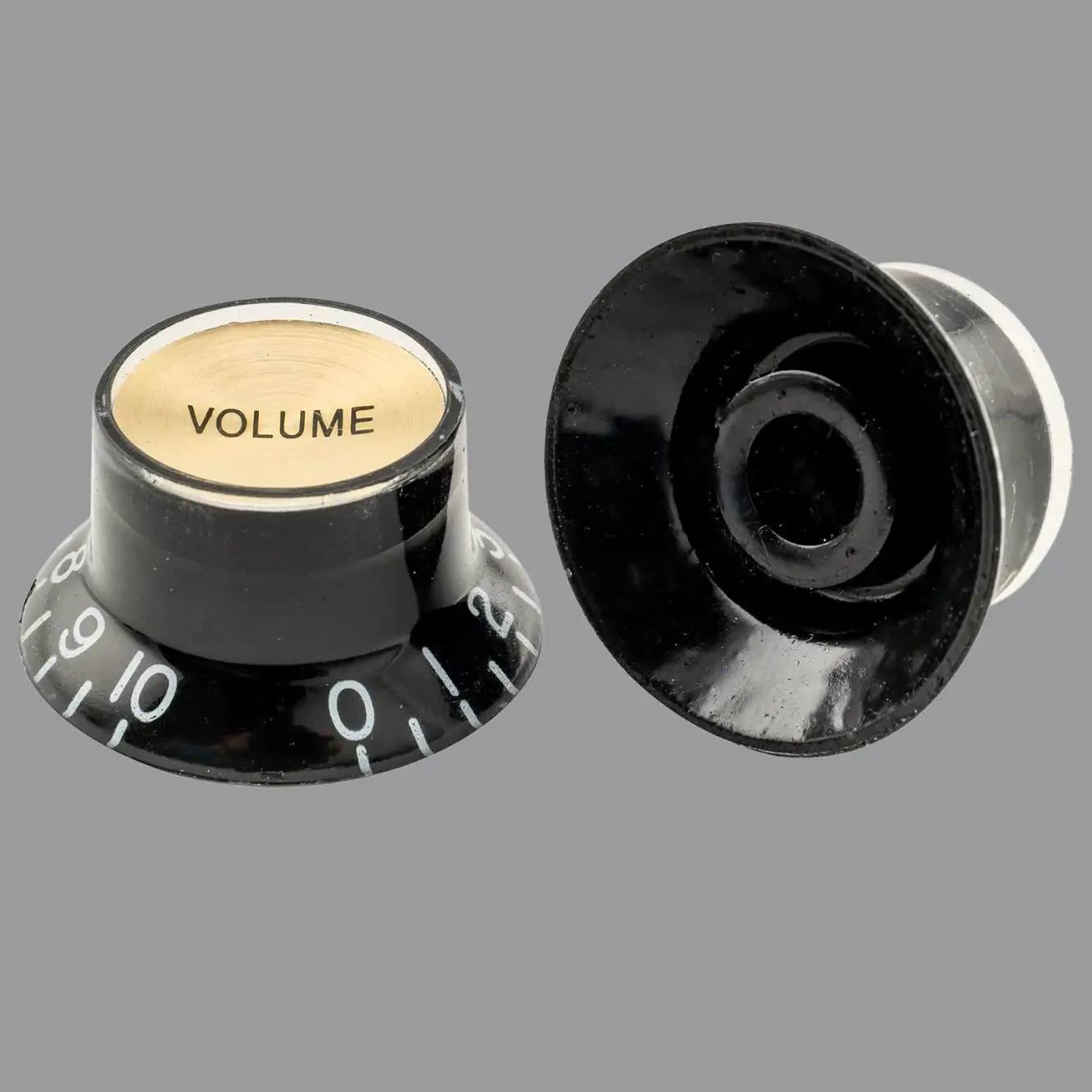 Set 4 BLACK Acrylic Embossed Bell Top Hat KNOBS Gold Aluminum Reflector Konb 2 Volumes 2 Tones for Epiphone Gibson 1/4