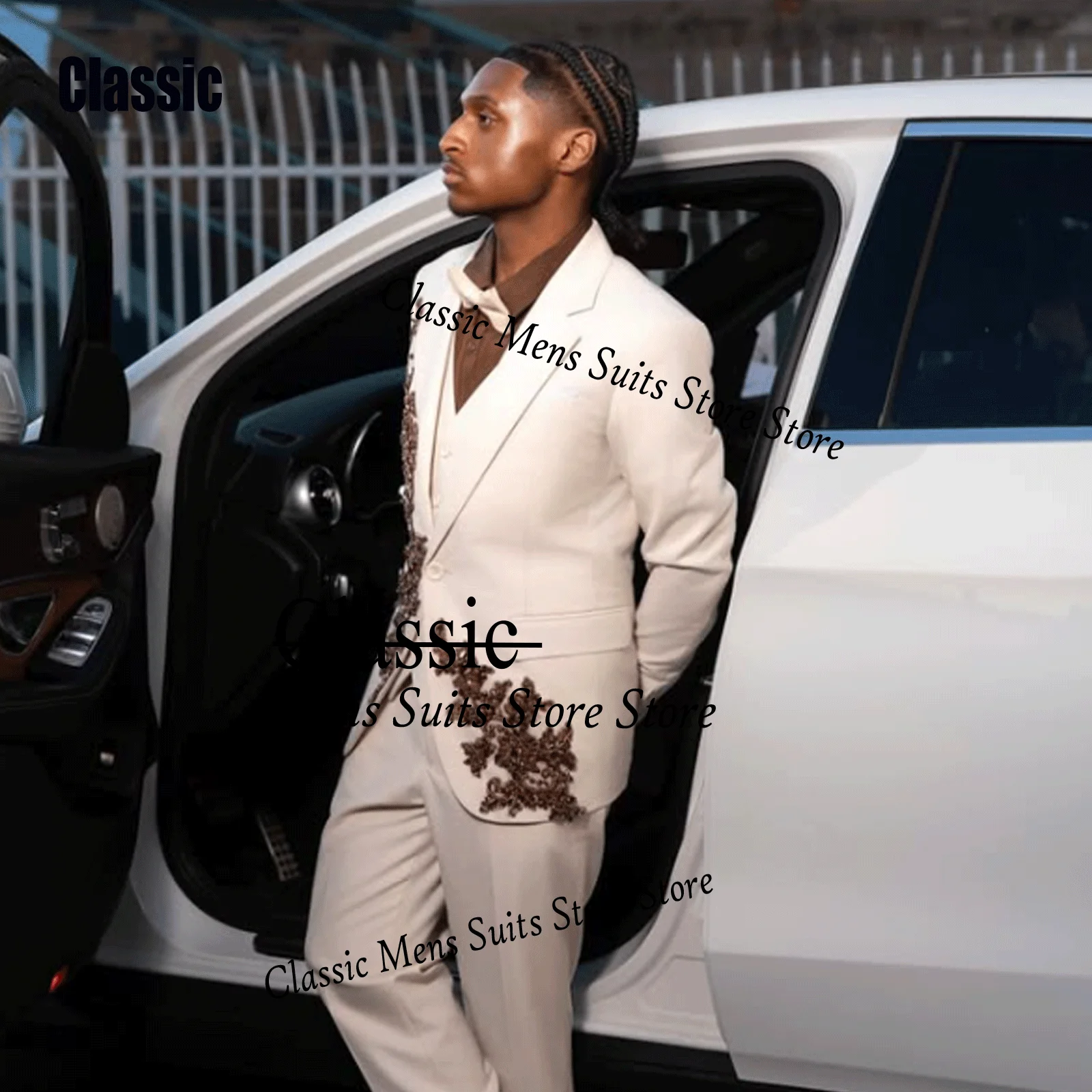 

Customized Rhinestone Diamond For Men Suit Formal Crystal 3 Pieces Groom Male Blazers Ropa hombre Exquisite Slim Evening Tuxedos