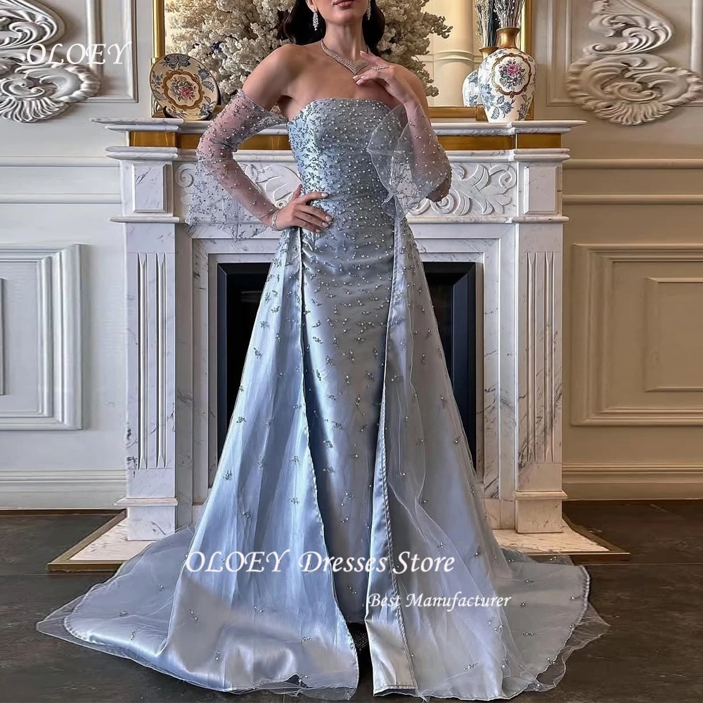 

OLOEY Простые ярко-синие вечерние платья Vestidos de noiva Атласные платья с длинными рукавами и разрезом Дубай Арабские женские платья для выпускного вечера по индивидуальному заказу