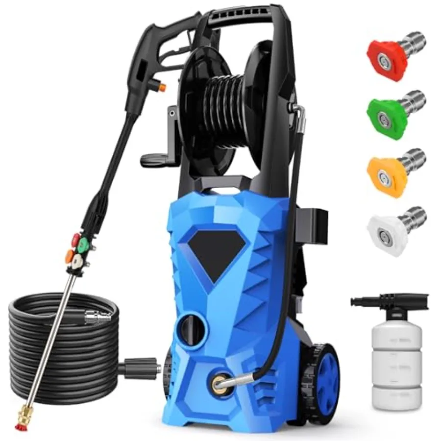 

5000PSI Electric Pressure Washer - 2025 New Power Washer with Upgraded 33ft Pressure Washer Hose Reel Foam Cannon 4 Nozzle Set