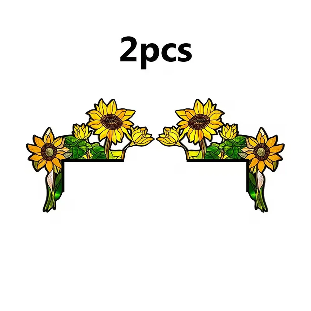 2 Pcs Wooden Sunflower Door Corner Ornaments Stained Glass Style Wood Cutouts for Home Door Frame Decor