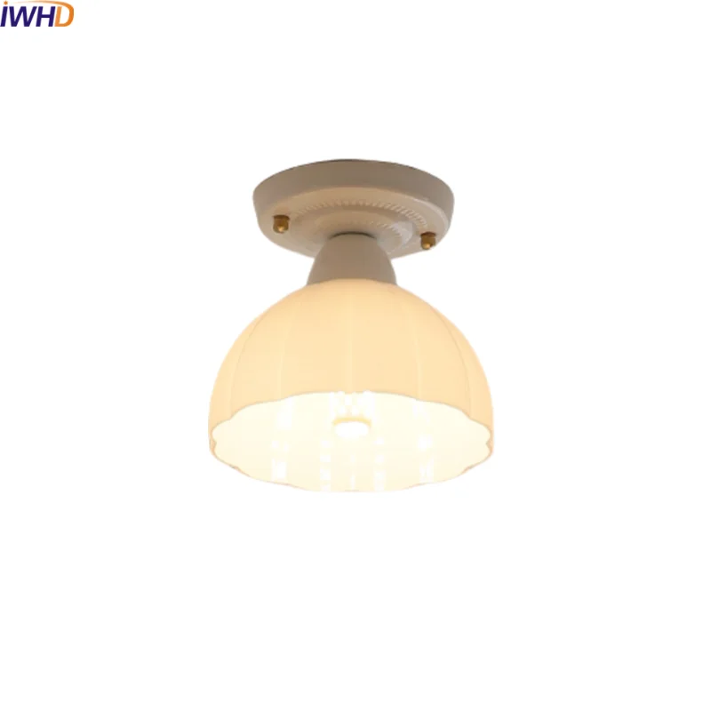 

IWHD Home Decor LED Ceiling Lights Fixtures Creamy White Ceramic Balcony Corridor Kitchen Nordic Ceiling Lamp Indoor Lighting