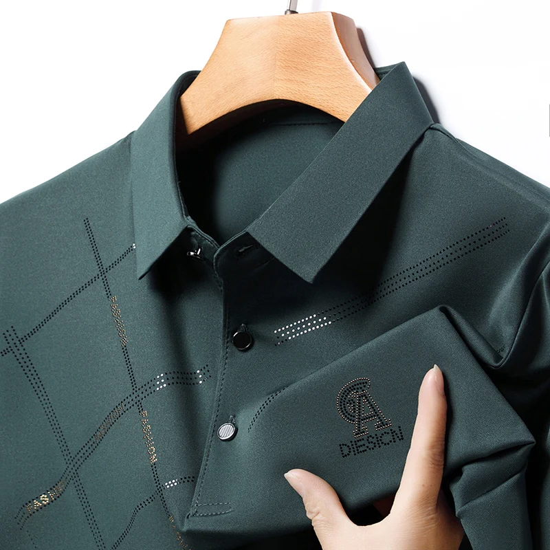 Fashionable embossed design polo shirt short sleeved men\'s summer new high-end ice silk comfortable casual light luxury T-shirt