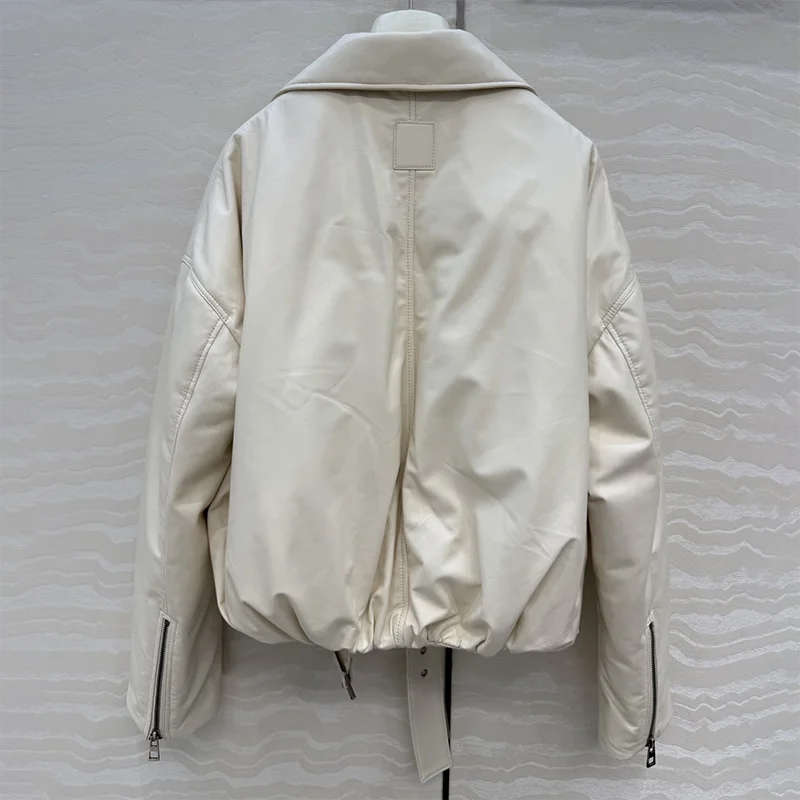 High quality motorcycle leather jacket short coat is stylish and fashionable 2025 new female clothes luxury 251228104