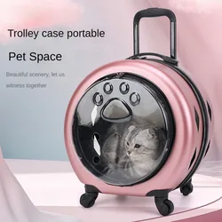 Pet Trolley Case Portable Transparent Cat BagMulti-purpose Cat Space Capsule Trolley Cat Carriers Bag for Outdoor Travel Camping