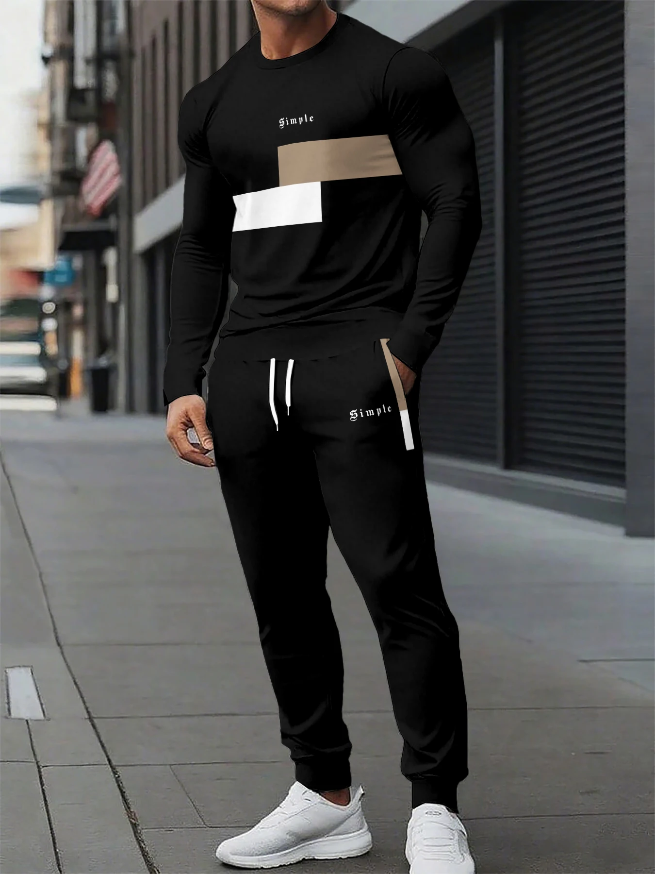 

The new men's round-neck set for Spring and Autumn features a casual and comfortable letter pattern print