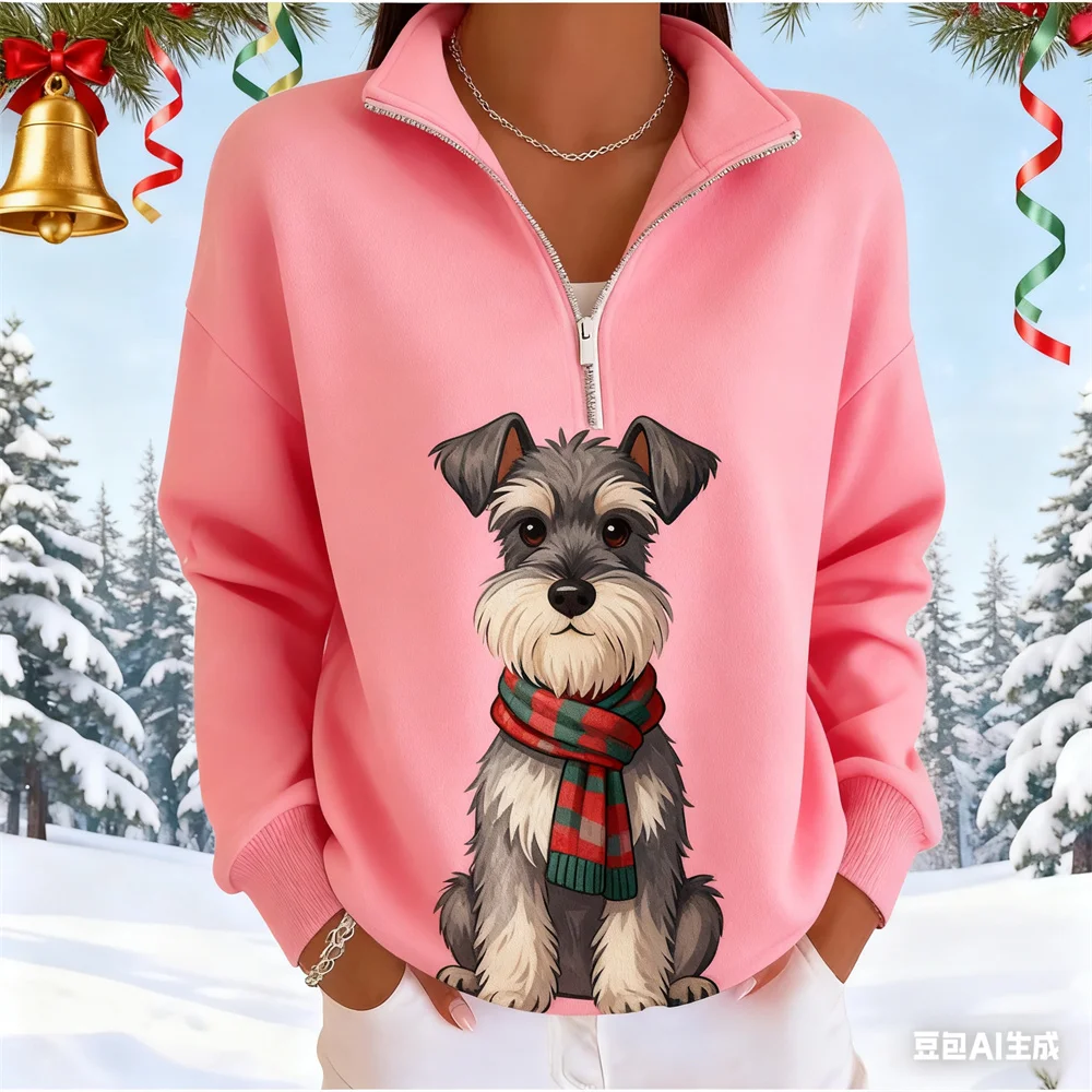 Felpa con cappuccio da donna natalizia 3D Felpe con zip con stampa modello simpatico animale domestico autunno e inverno abbigliamento donna novità in capispalla felpe con cappuccio donna