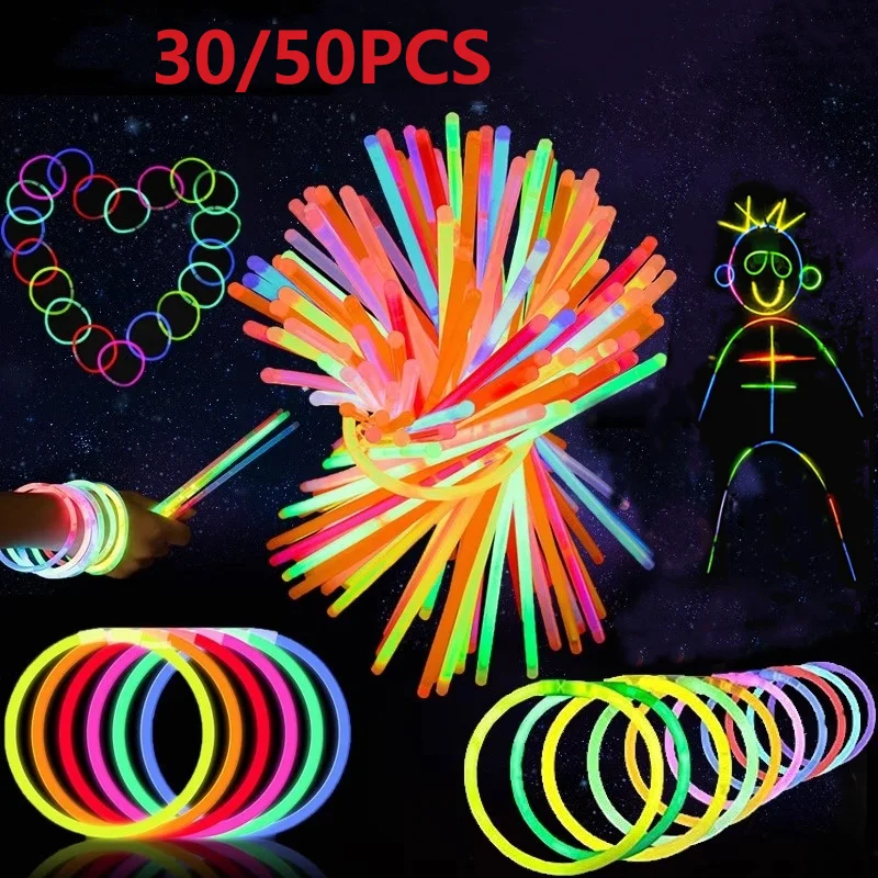 

30/50pcs Party Fluorescence Prop Light Glow Sticks In The Dark Bracelet Necklace Neon Wedding Birthday Party Colorful Glow Stick