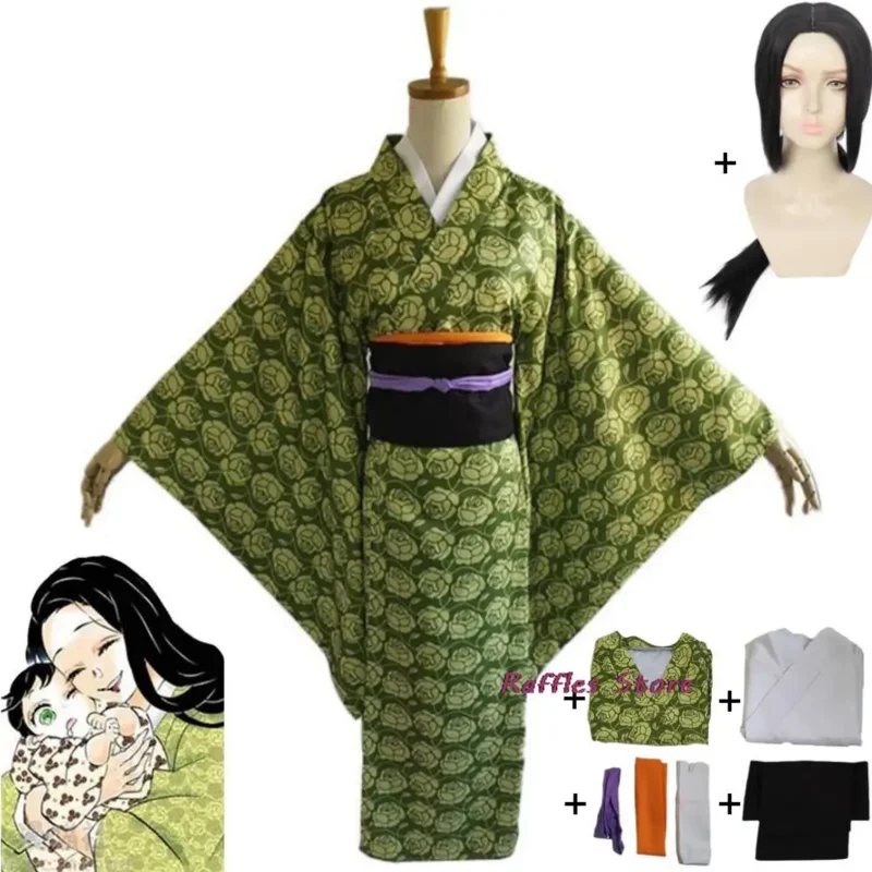 Disfraz de Cosplay de Anime Hashibira Kotoha, peluca, Kimono estampado japonés, traje de Carnaval de Halloween