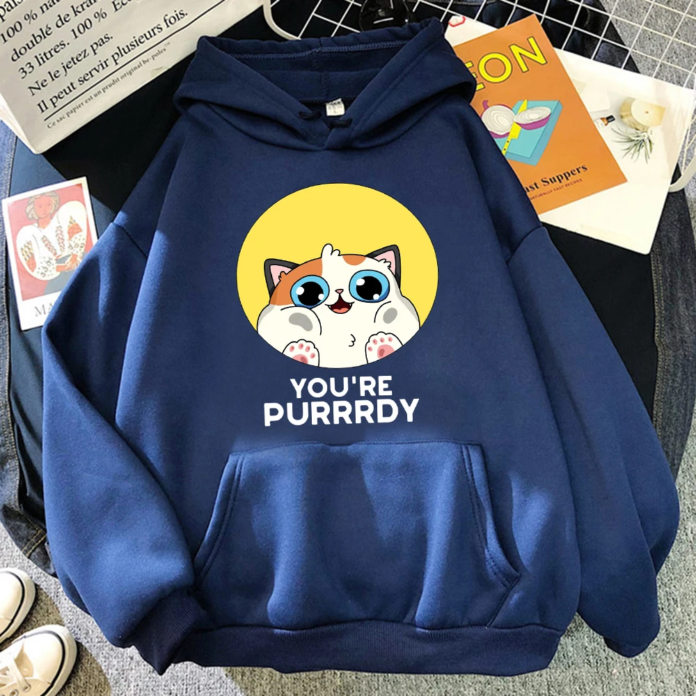 You're Purrrdy – sweat à capuche imprimé chat mignon pour femme, pull ample avec poches, polaire, assorti avec tout, Hip Hop, Streetwear, automne
