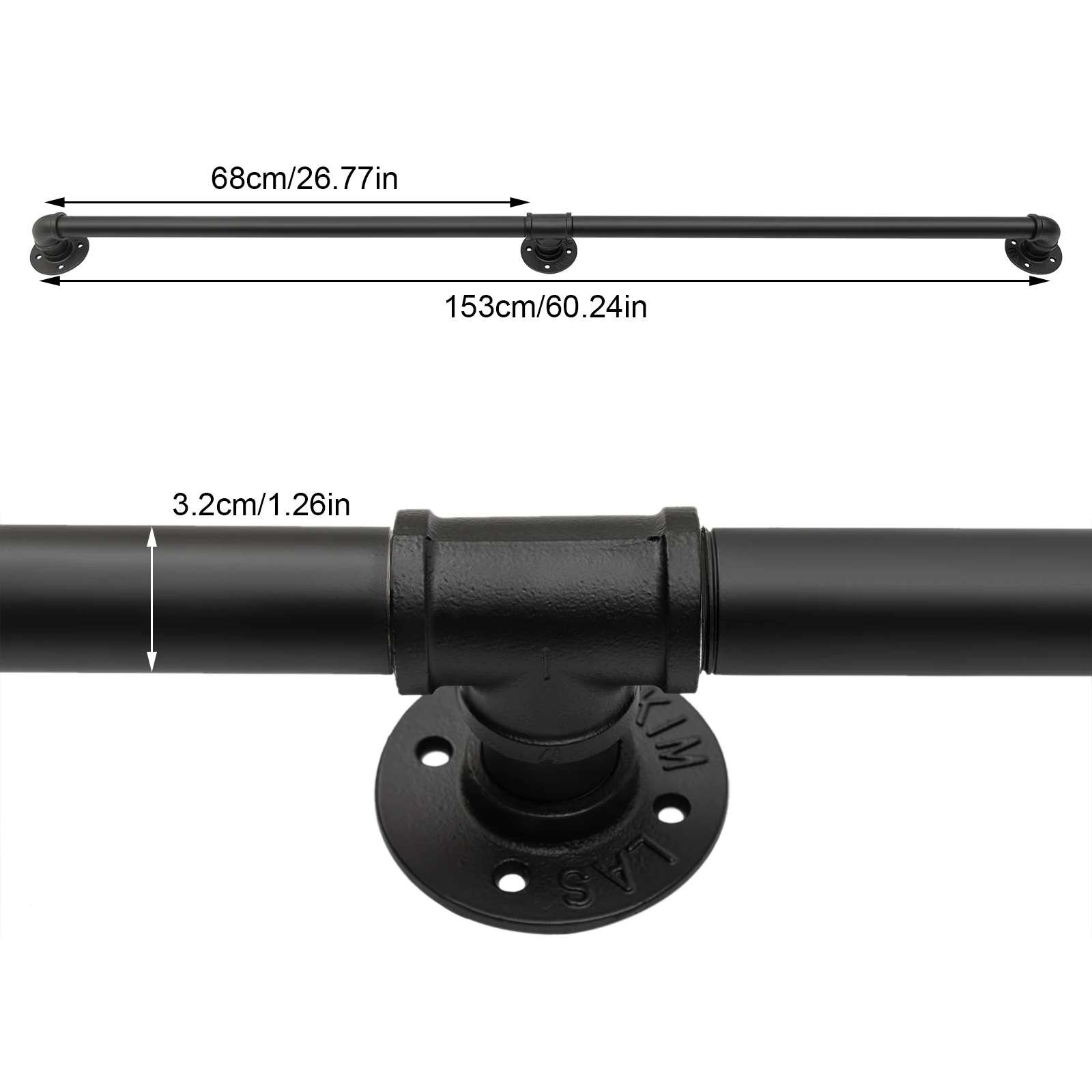 Corrimano per scale nero da 1,53 m, corrimano per kit di supporto per ringhiera con barra di sostegno a parete, corrimano per scale per interni ed esterni per carichi pesanti