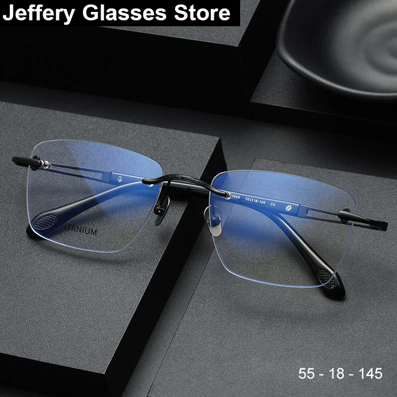 

Japanese Handmade Rimless Glasses Frame Men Women Retro Square Ultralight Frameless Eyeglasses Myopia Prescription Business Gafa